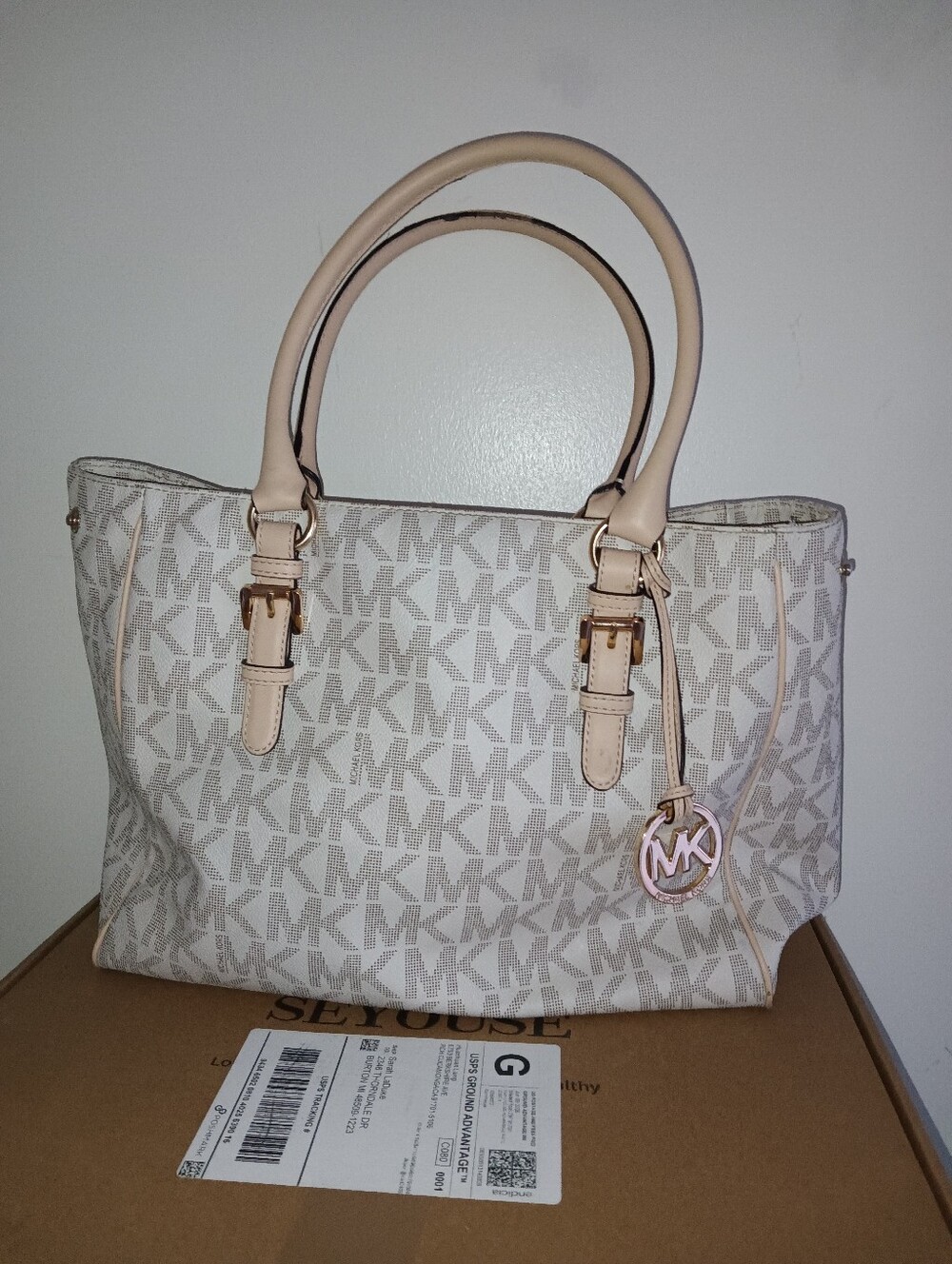Michael Kors Neutral Tote with Tan Trim